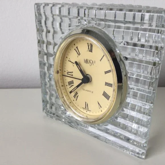 Mikasa Art Deco Vintage Table Shelf Desk Clock B Germany Crystal Semicylinder - Picture 4 of 11